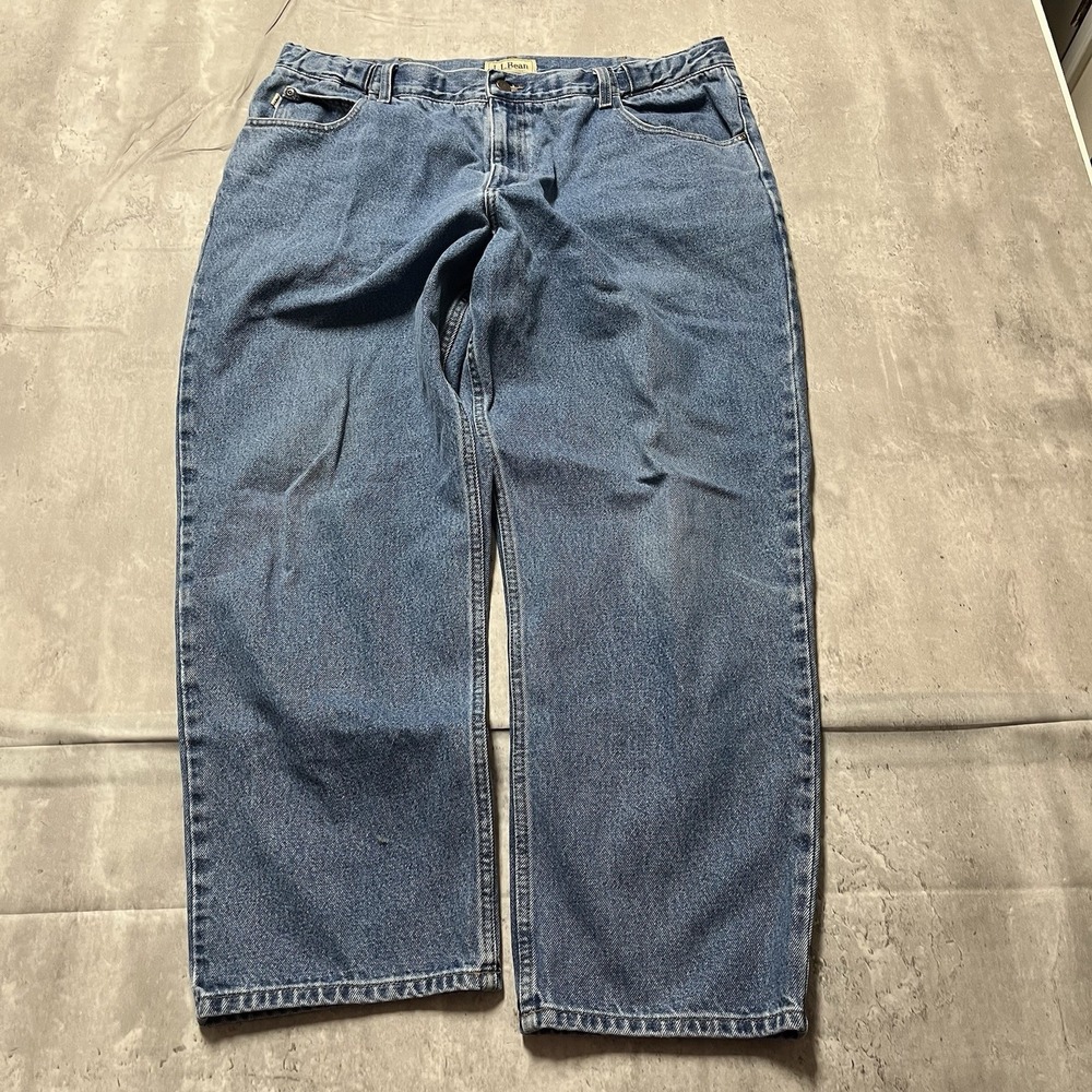 LL Bean Men's Comfort Waist Jeans 40x29 Blue Denim Straight Leg Elastic Pants
